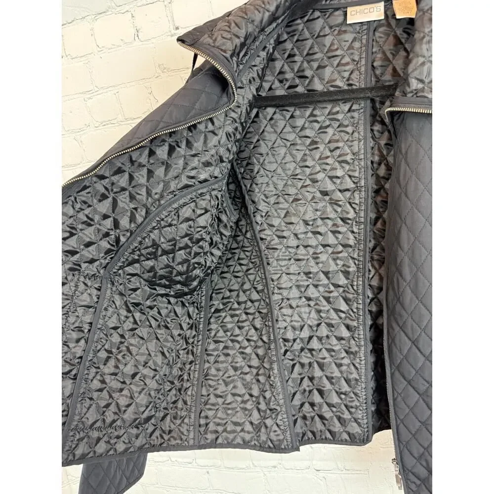CHICO'S black quilted full zipper collared jacket blazer size 1 M - Picture 6 of 7